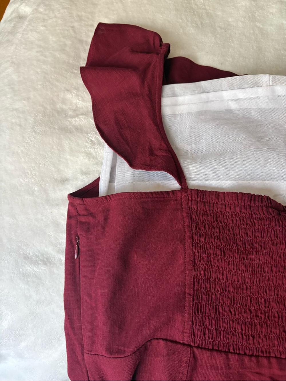 American Threads Burgundy Ruffled V-Neck Midi Dress - Picture 9 of 12